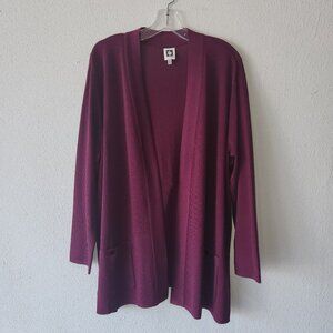 Anne Klein Fine Rib Open Front Wine Cardigan Sweater, Plus Size 2X